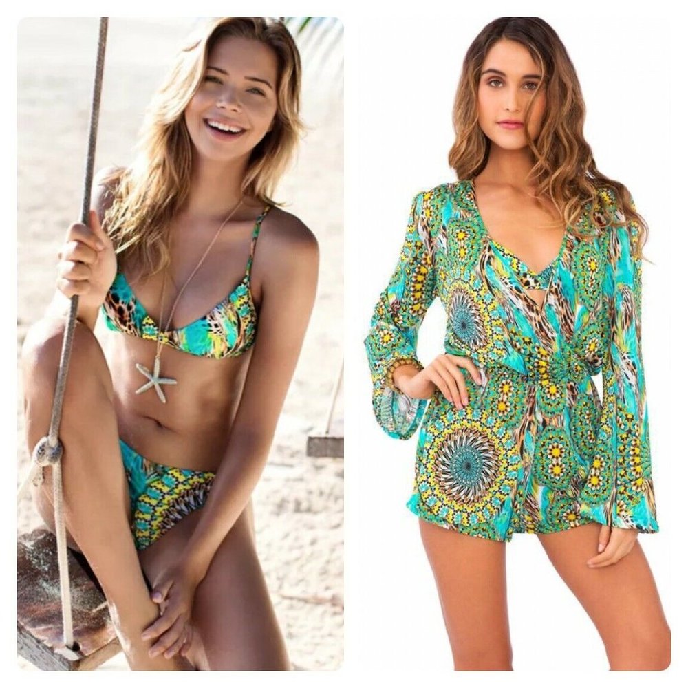 Luli Fama green romper cover-up XS